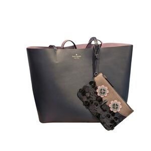 Kate Spade navy blue large tote bag with novelty Owl Hoot Collectible wristlet